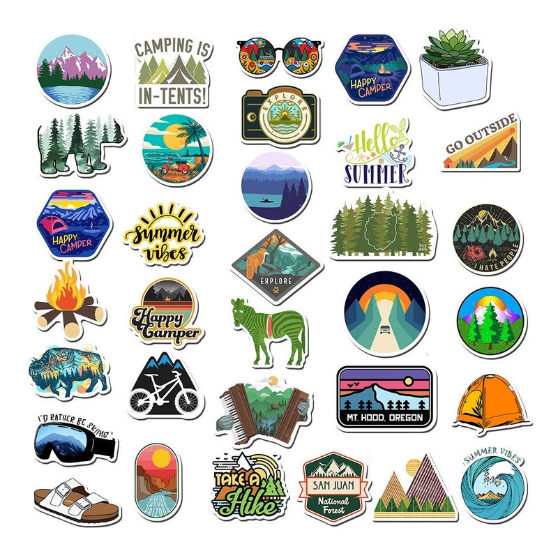 FNGEEN 100pcs Outdoor Camping Hiking Adventure Stickers, Wilderness Nature Travel Camper Stickers for Water Bottle Laptop Luggage Cup, Waterproof Summer Camp Stickers Decals for Adults Teens Girls Boys Kids - Image 4